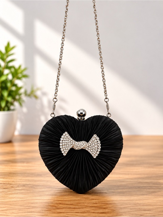 Unbranded Handbags - Black Heart Rhinestone Evening Clutch Crossbody Party Purse